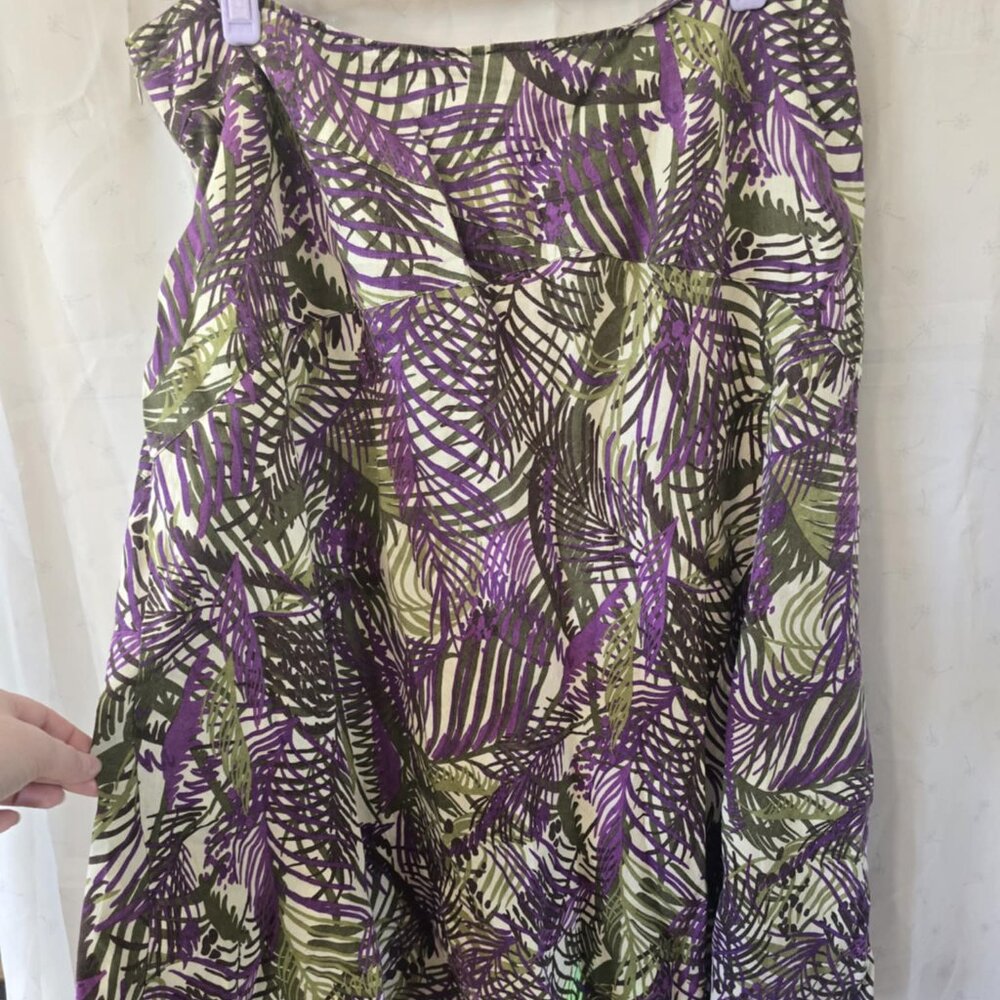 Charter Club A-Line Skirt in Purple, Olive & Cream Leaf Print